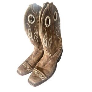 Justin Bent Rail Boots Size 8 Brown Suede Leather Square Toe BRL628 Western
